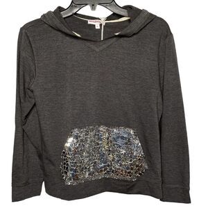 Agree2Disagree Girls Sz L Charcoal Hoodie Top Metallic Kangaroo Pocket LS NEW